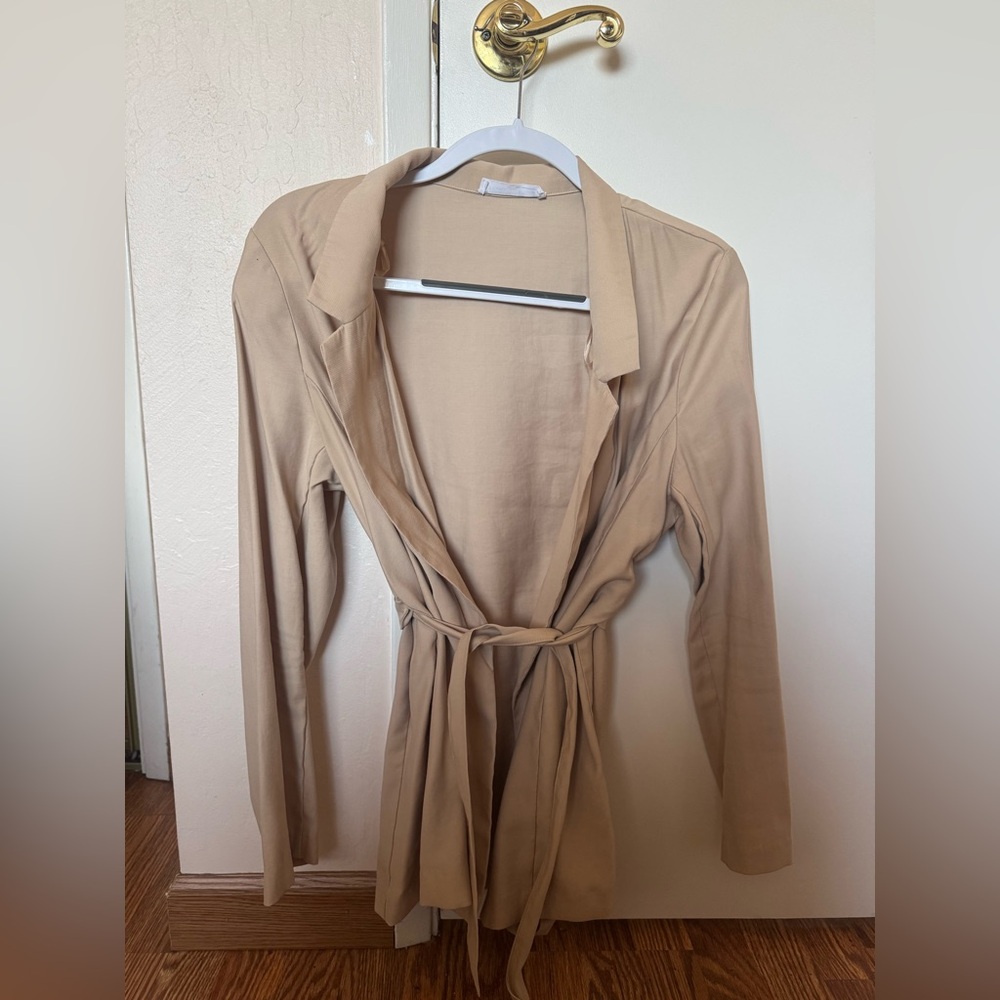 Tan Long Sleeve Belted Trench Coat